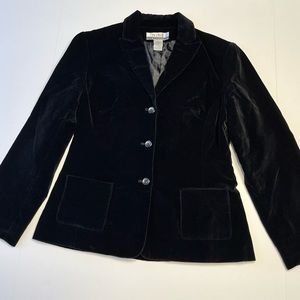 Vintage Nine & Company Women’s Black Velvet Cotton Button Front Blazer 6